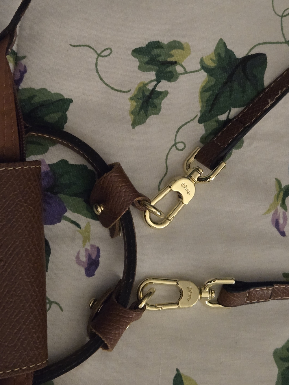 Longchamp Cognac Textured Leather Canvas Pouch with Gold Accents. Authentic. - Picture 3 of 6